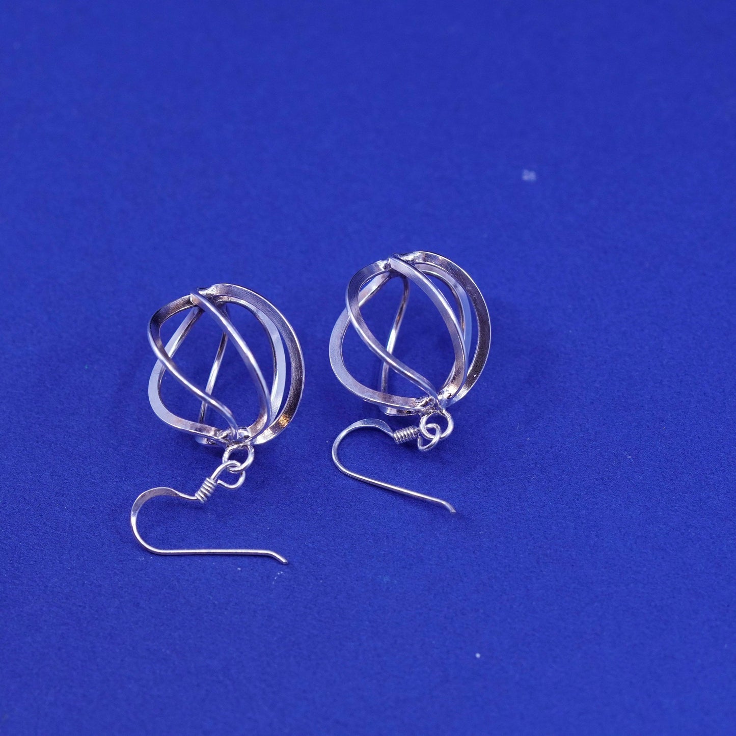 Vintage sterling silver handmade earrings, 925 twisted hopps