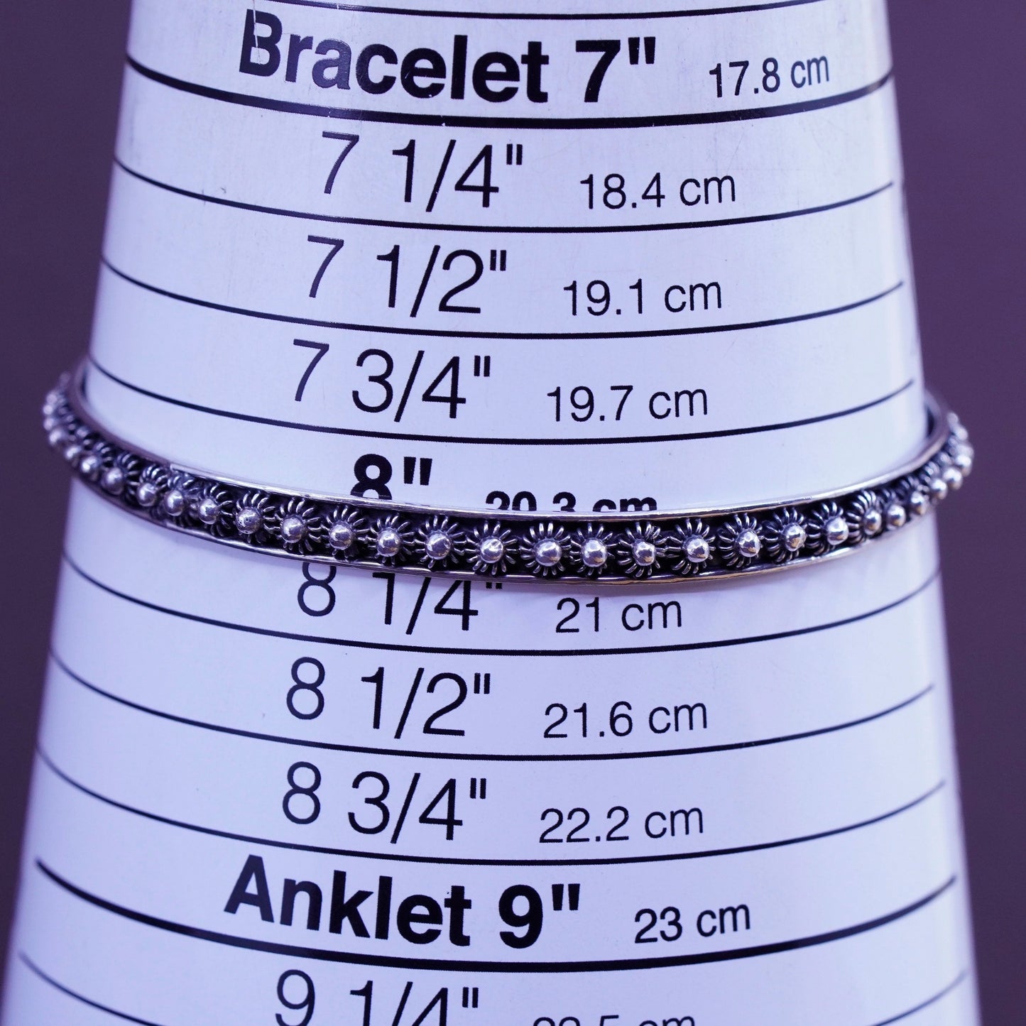 8”, Vintage mexico Sterling silver handmade bracelet, bead textured 925 bangle