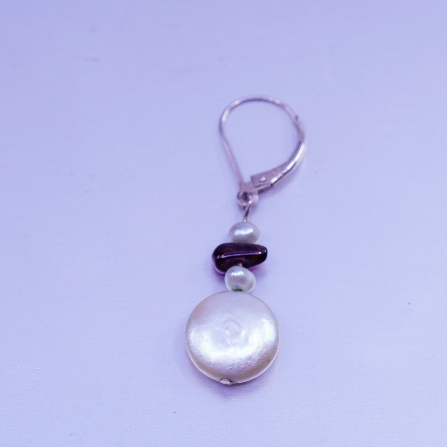 Vintage Sterling 925 silver handmade earrings freshwater coin pearl garnet