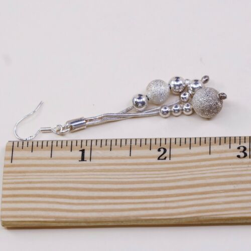 Vtg Sterling Silver Handmade Earrings, Solid 925 Fringe Beads Dangles