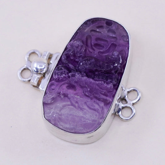 vintage 925 Sterling 925 silver handmade bracelet closure with carved fluorite