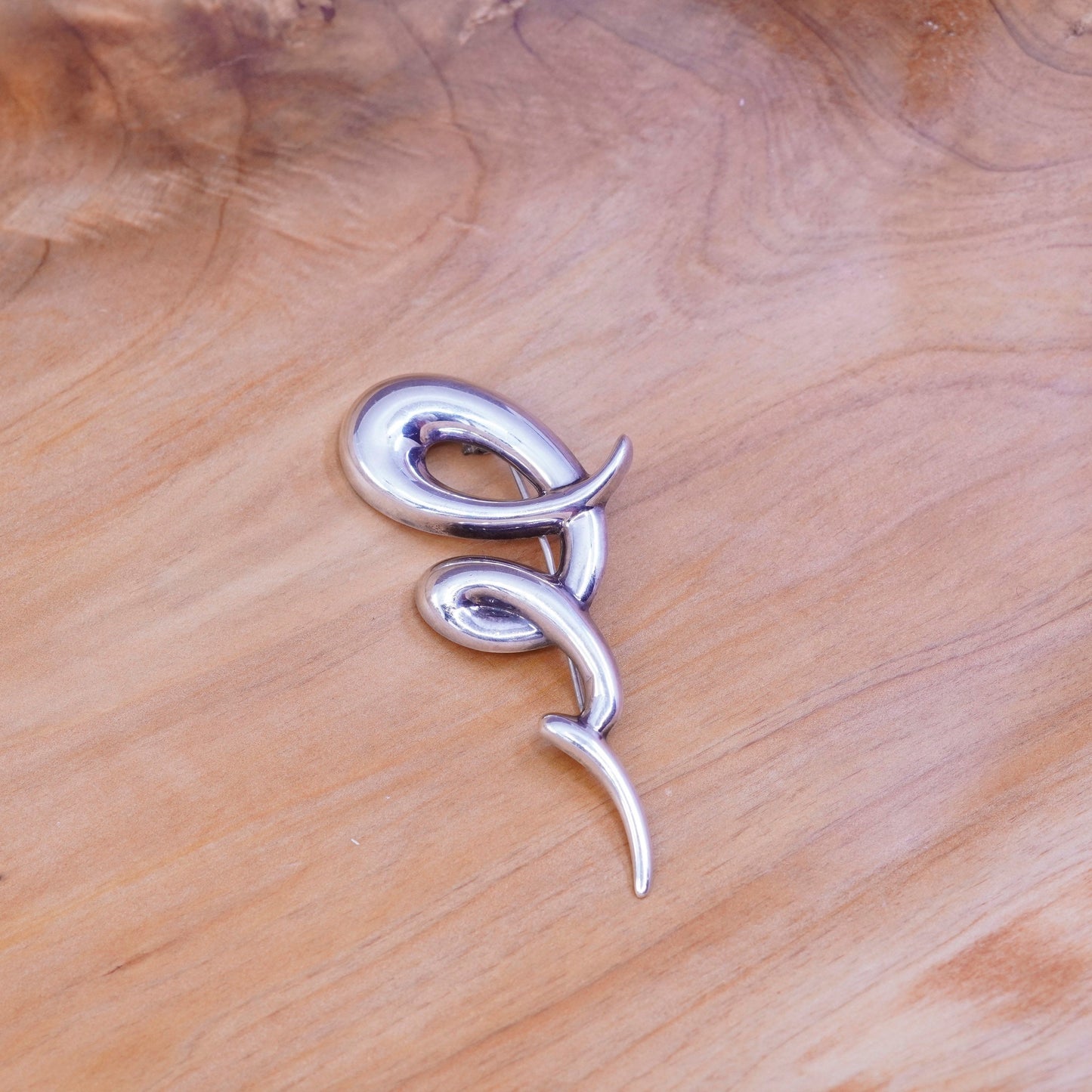 Vintage modern simple jewelry handmade sterling 925 silver swirly brooch