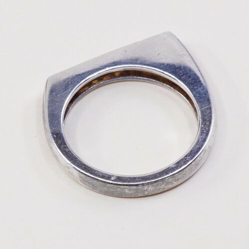 Sz 7.25, Designer Vtg Sterling Silver Ring, 925 Modern Stackable Ring W/ pink Cz