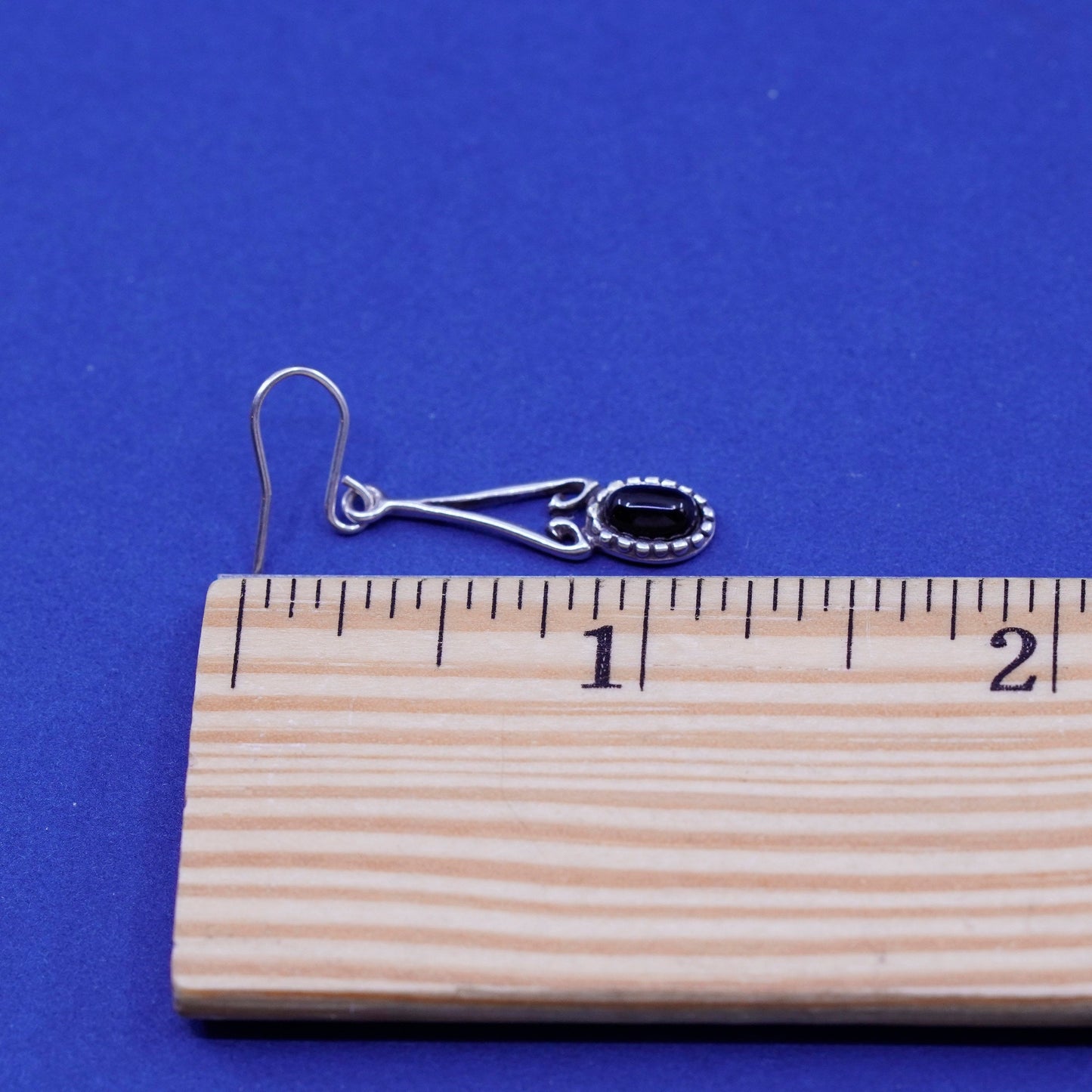 Vintage Israel sterling 925 silver handmade earrings with oval obsidian