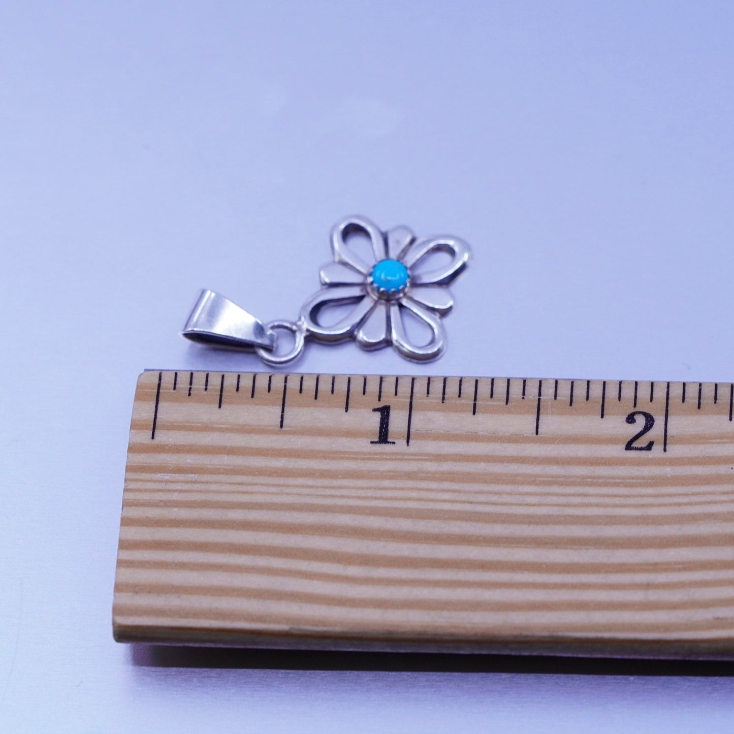 antique Native American sterling 925 silver floral pendant with turquoise