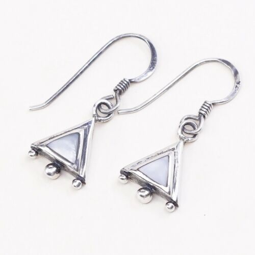 Amazing Southwestern handmade Sterling Silver earrings, 925 White Mop Dangles