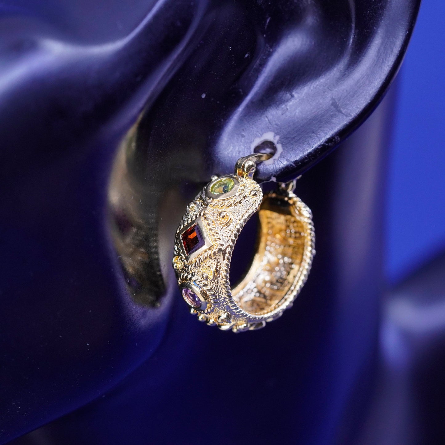 1”, vermeil 24K gold Sterling 925 silver hoop earrings, Huggie peridot amethyst