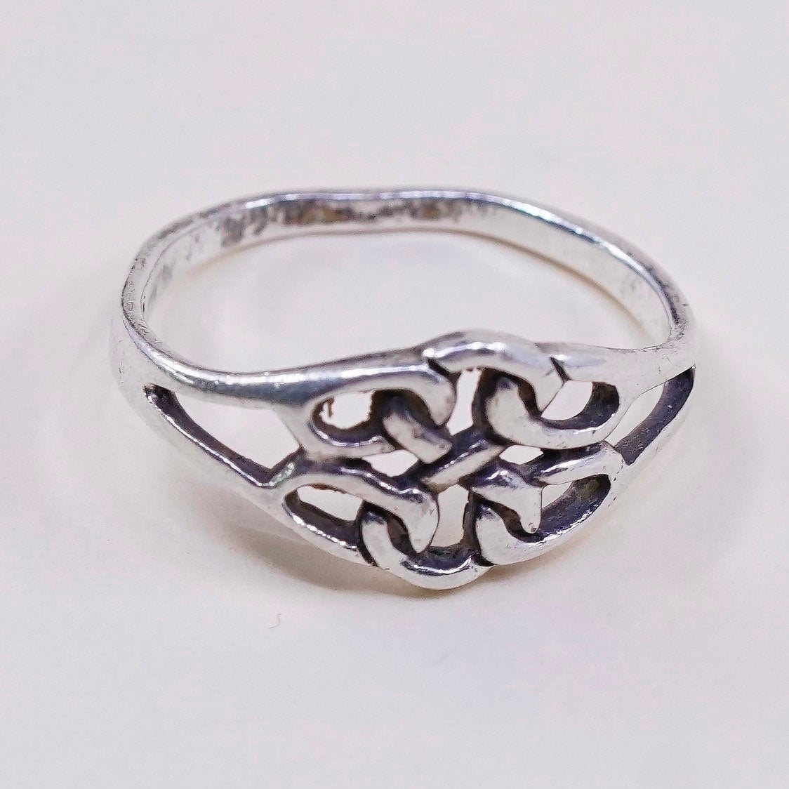 sz 5.25, vtg sterling silver handmade wired ring, 925 irish knot band
