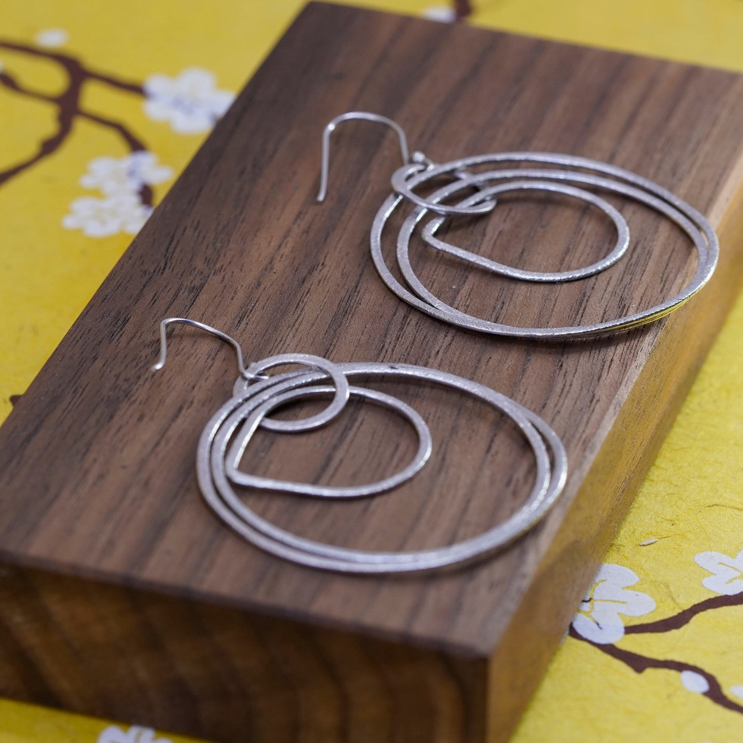 Vintage Sterling silver handmade earrings, matte 925 multi circles dangle