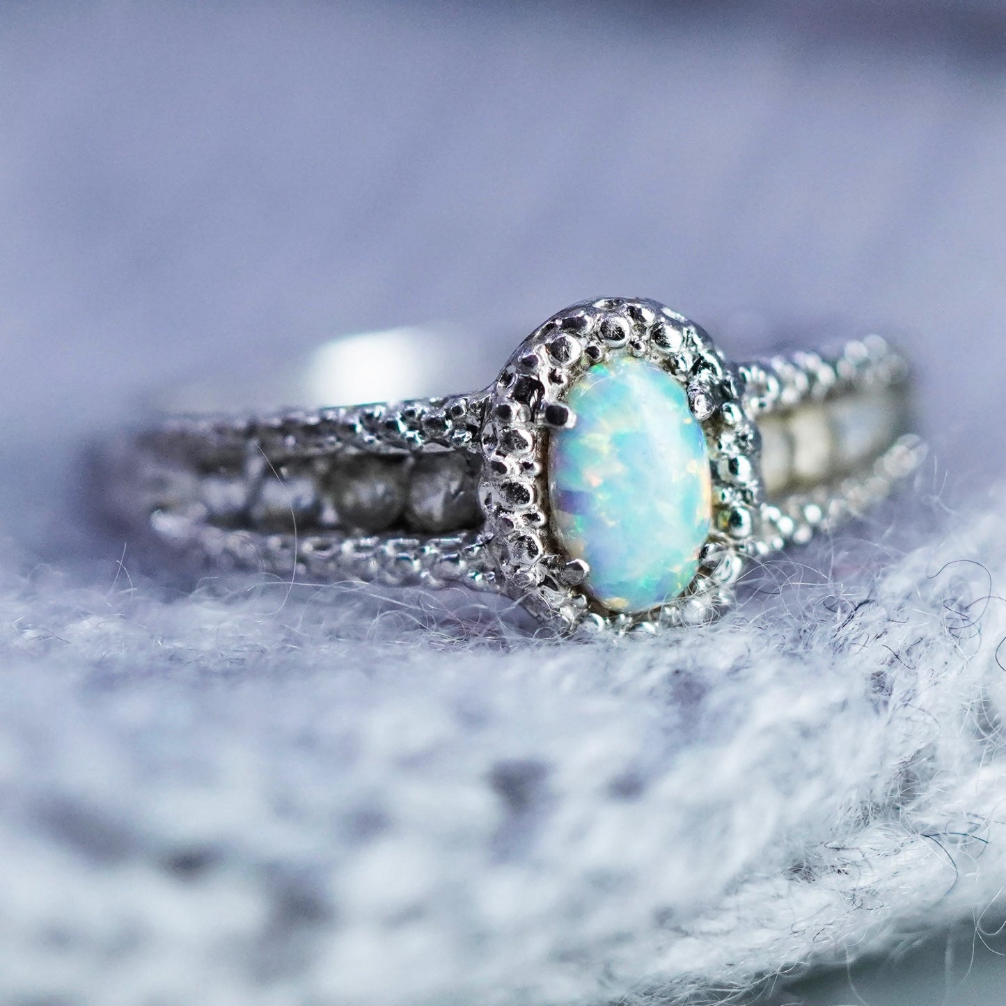 Size 7, vintage Sterling 925 silver handmade ring with opal and cz