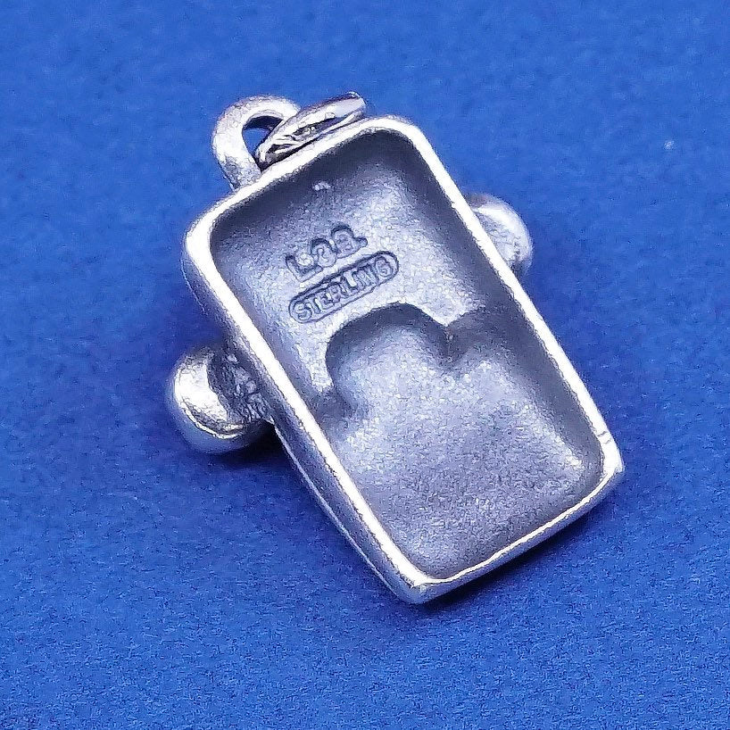 Sterling silver handmade old fashion line telephone, phone pendant, 925 charm