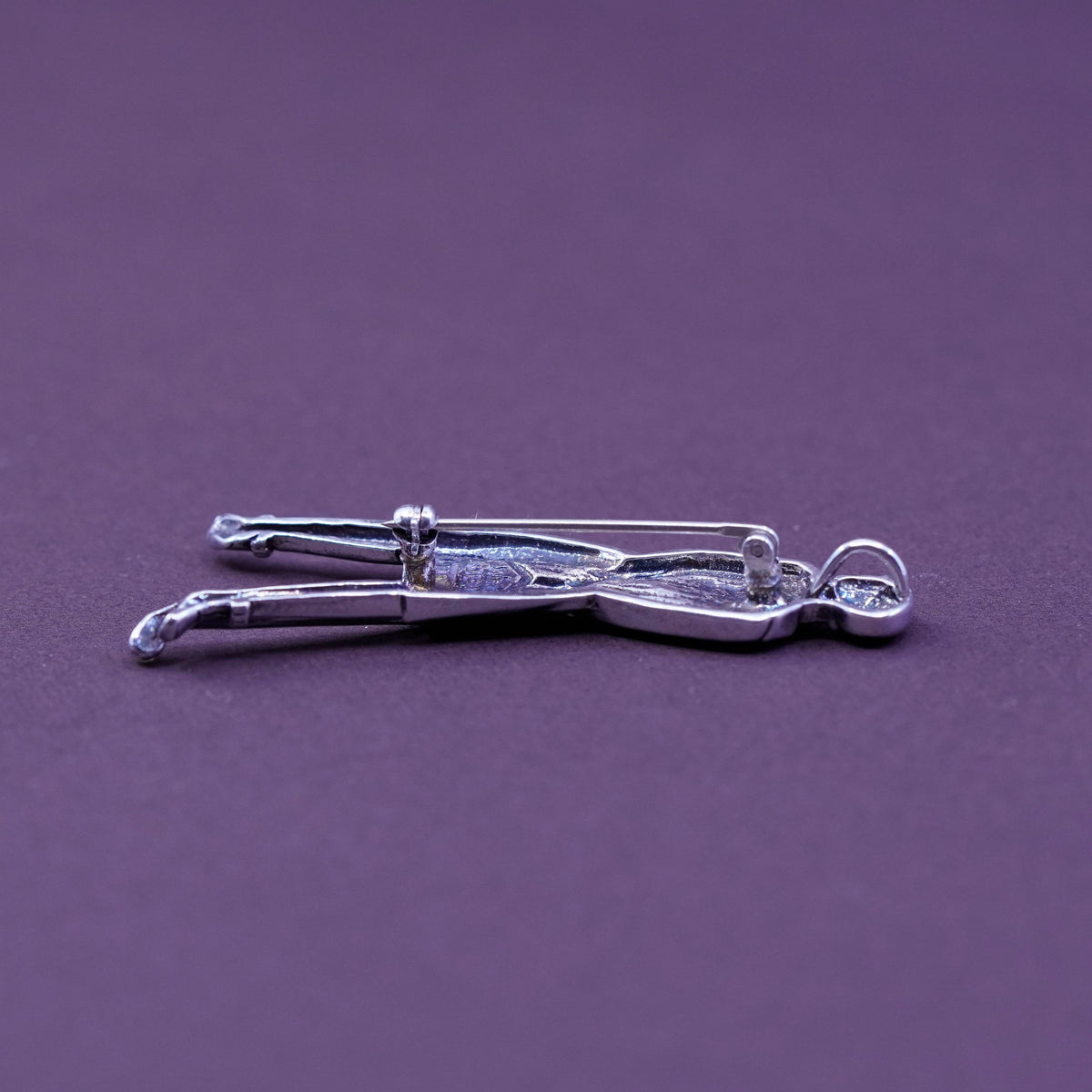 Vintage handmade sterling silver women golfer pendant brooch