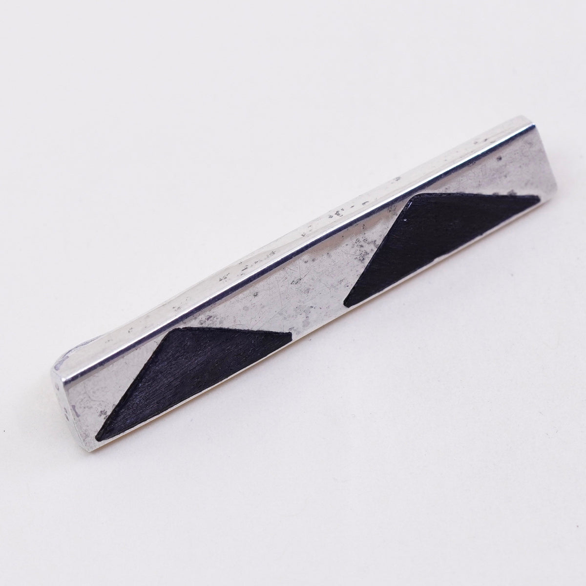 Vintage sterling silver handmade tie clip, modern 925 tie clip with obsidian