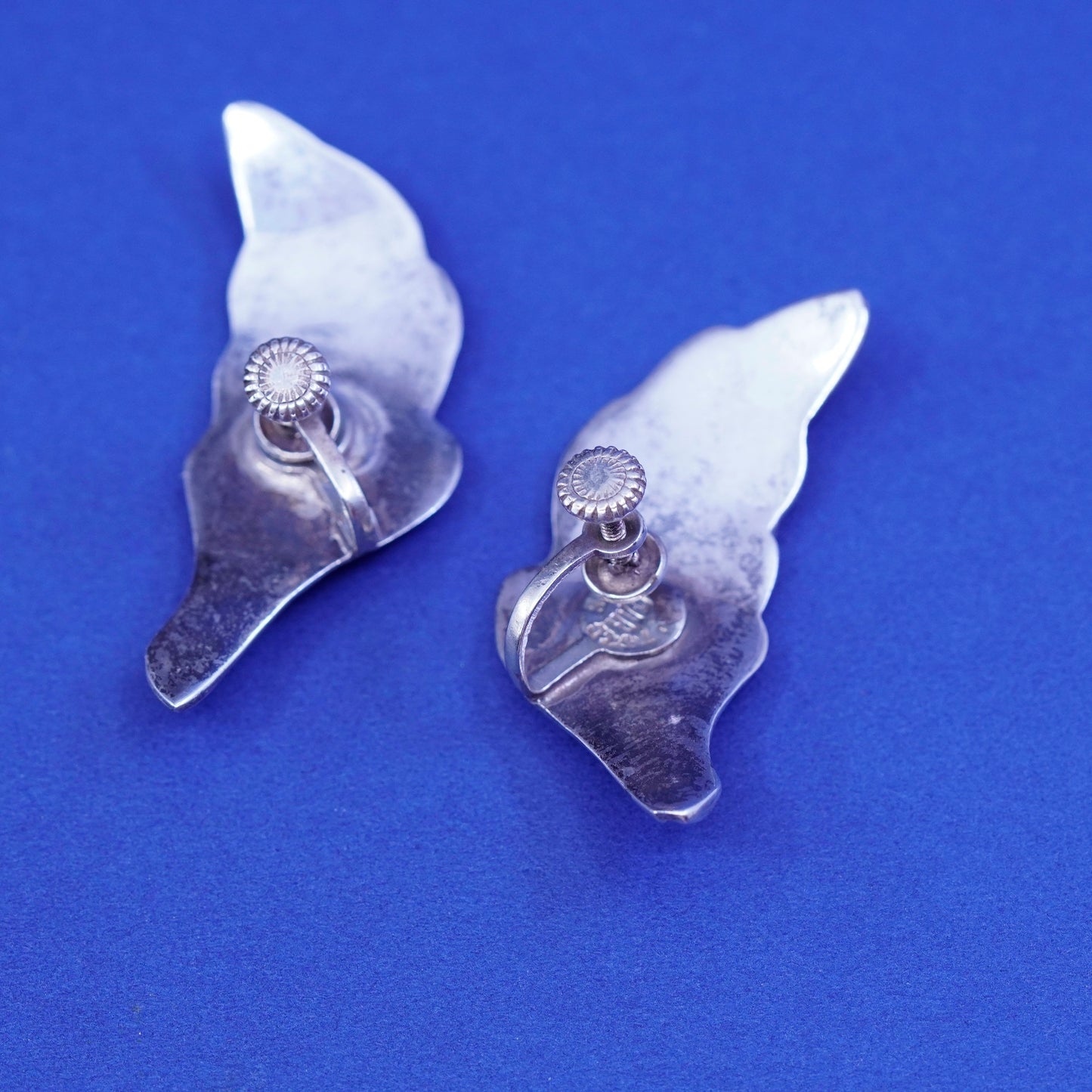 Vintage CAR Taxco Sterling silver handmade earrings, 925 screw back leaf