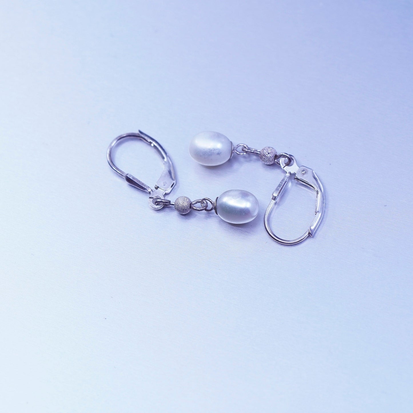 Vintage Sterling 925 silver handmade earrings with freshwater pearl