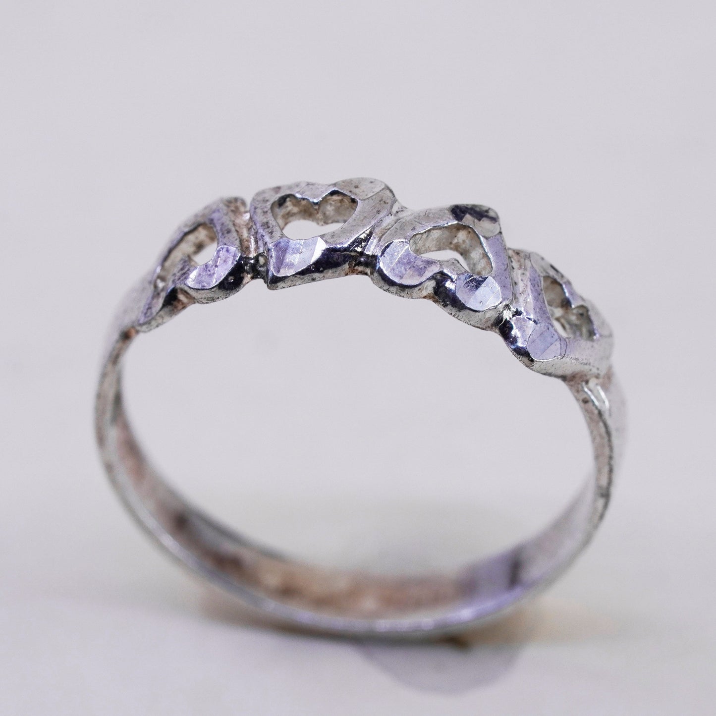 Size 7.25, vintage Sterling silver handmade band ring with heart, 925 band