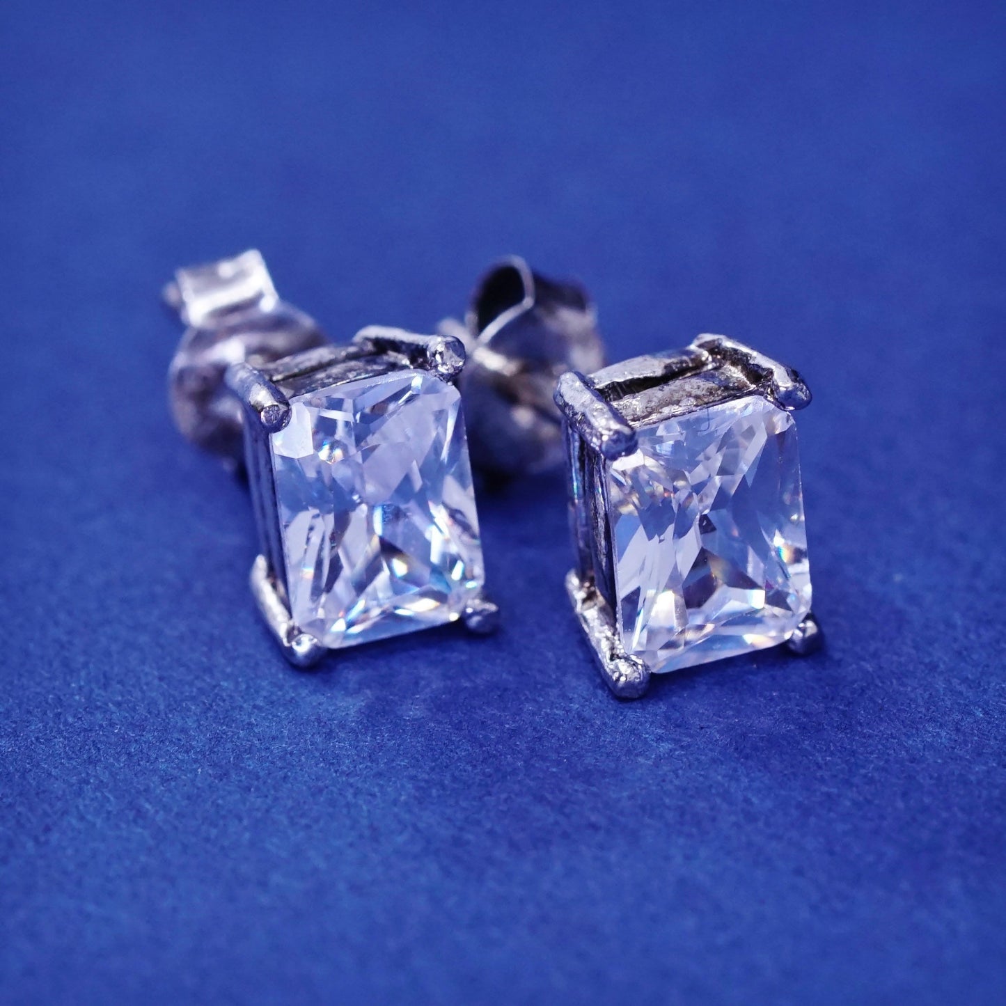 6mm, Vintage sterling silver handmade earrings, 925 studs with CZ