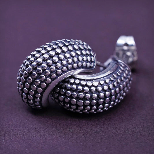 0.5”, vintage Sterling silver handmade earrings, 925 textured hoops