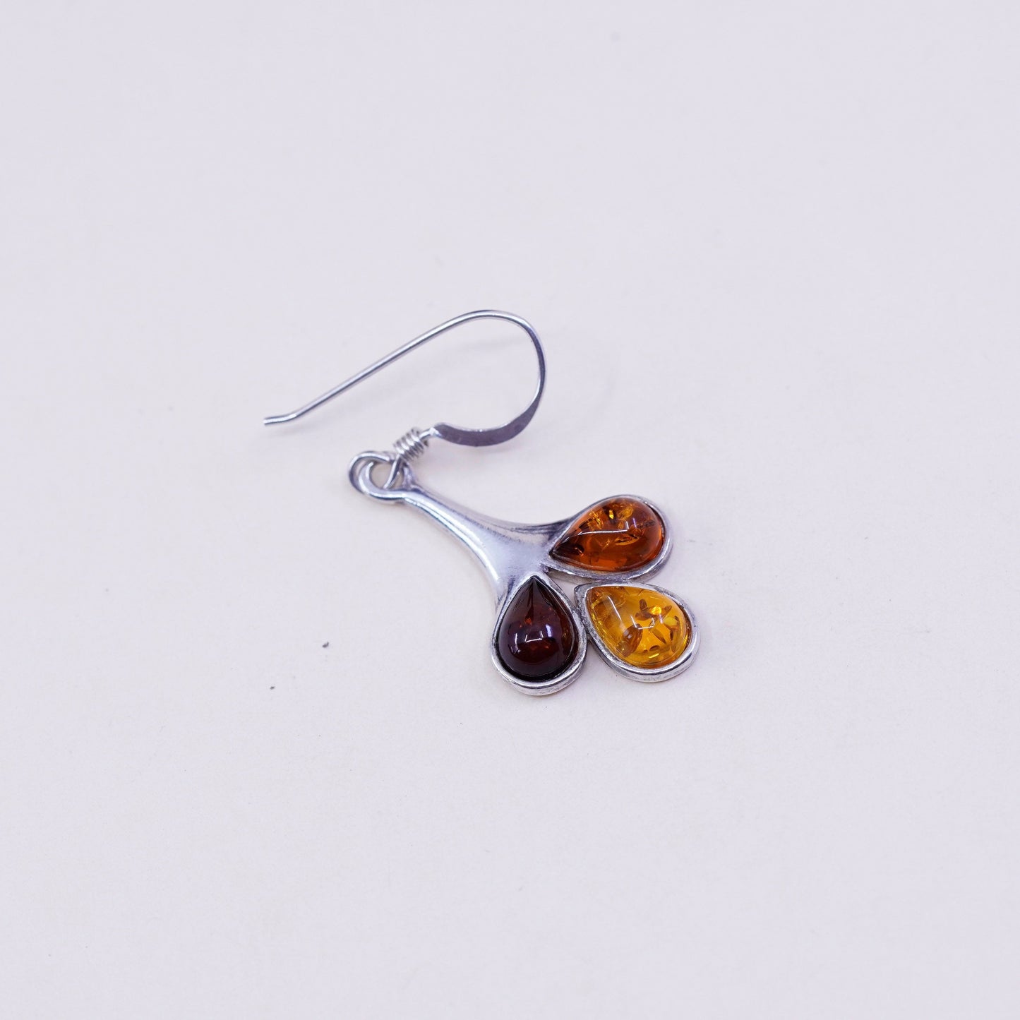Vintage sterling 925 silver handmade earrings with teardrop honey Amber, silver tested