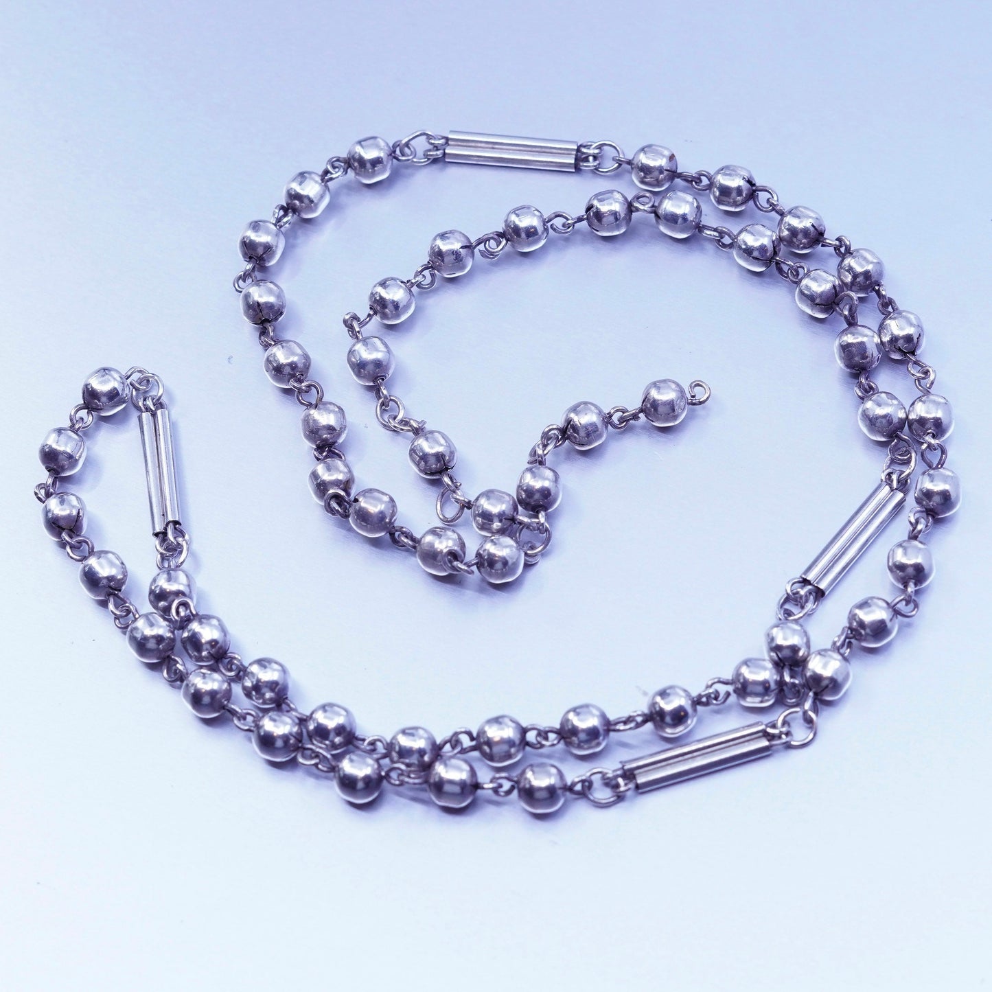 28”, vintage Sterling 925 silver handmade bead necklace