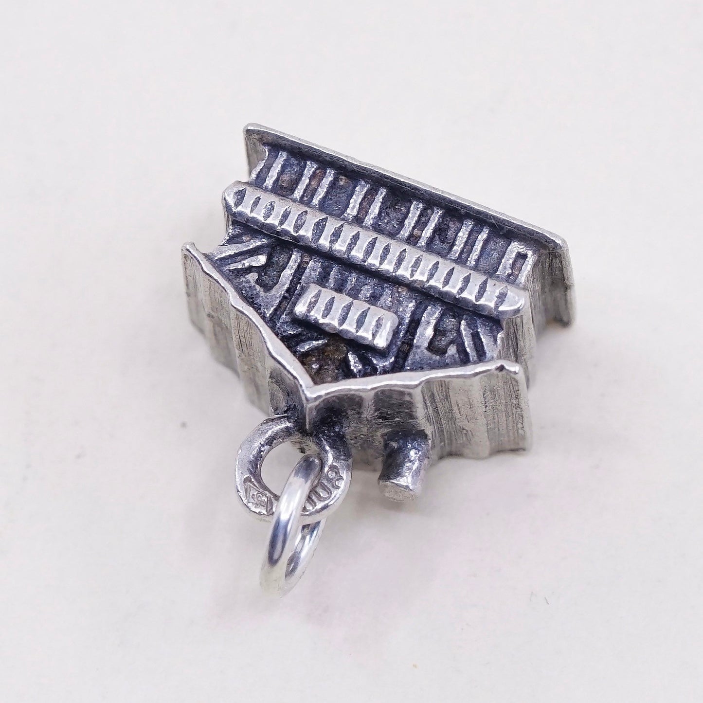 Vintage sterling silver handmade pendant, 925 house charm, stamped 925