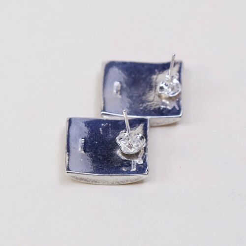 Vtg 925 Silver Handmade Square Textured Studs Earrings, Stamped Sterling