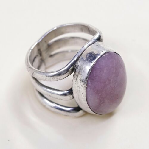 Sz 5.5, Vtg Sterling Silver Handmade Ring, 925 Statement Ring W/ Purple Ring