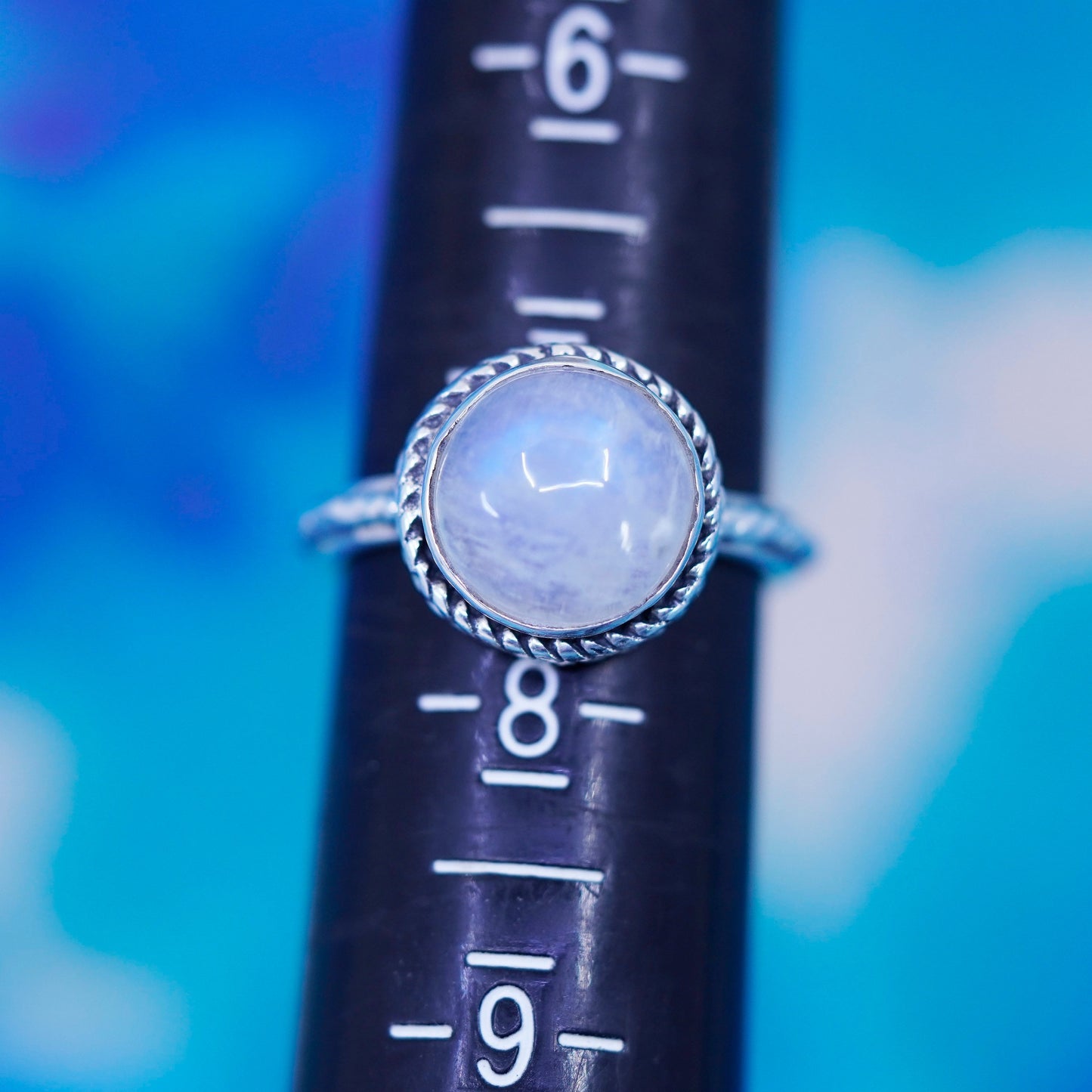 Size 7, vintage Sterling silver handmade ring, 925 band with moonstone