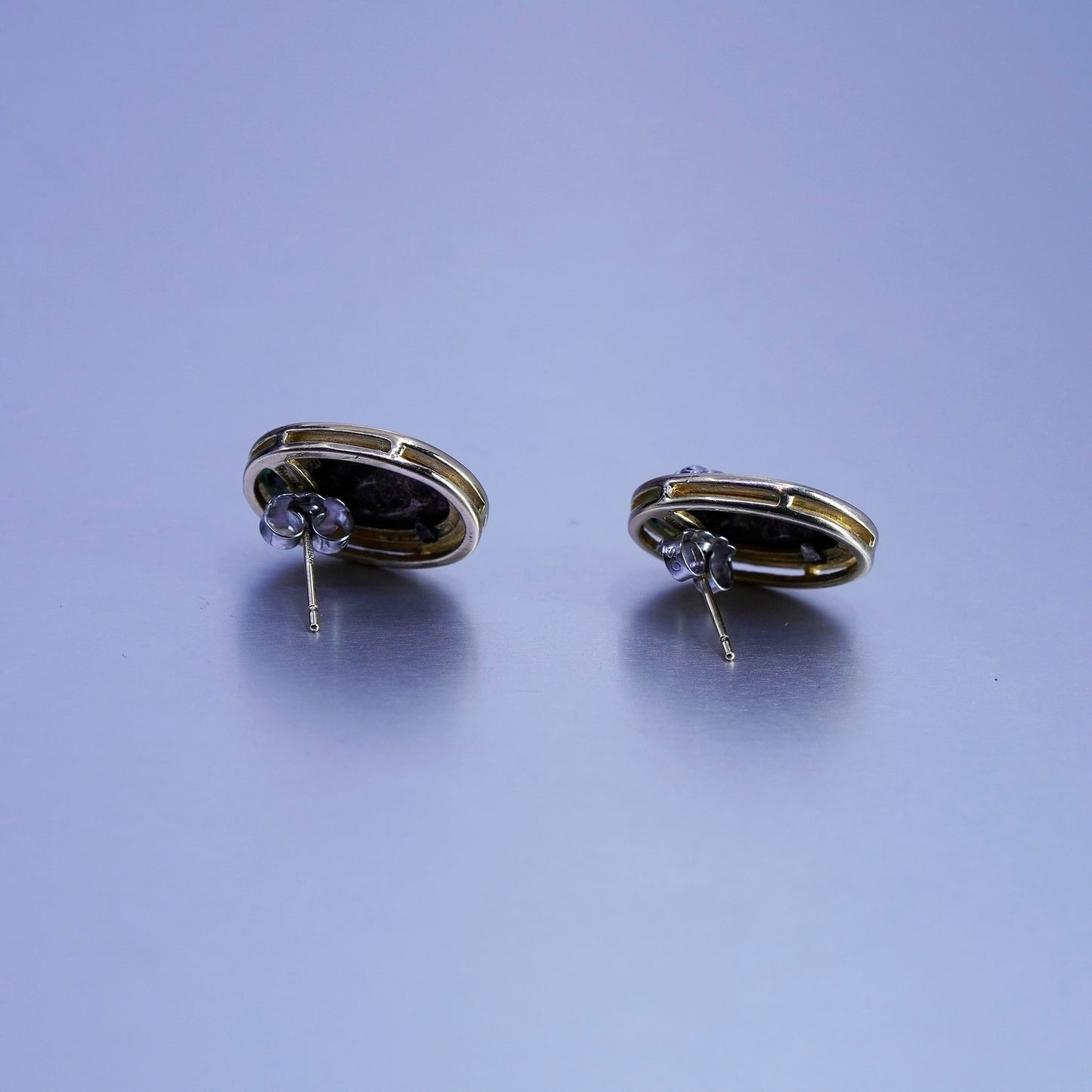Vintage two tone Sterling 925 silver handmade earrings, lady Portrait studs