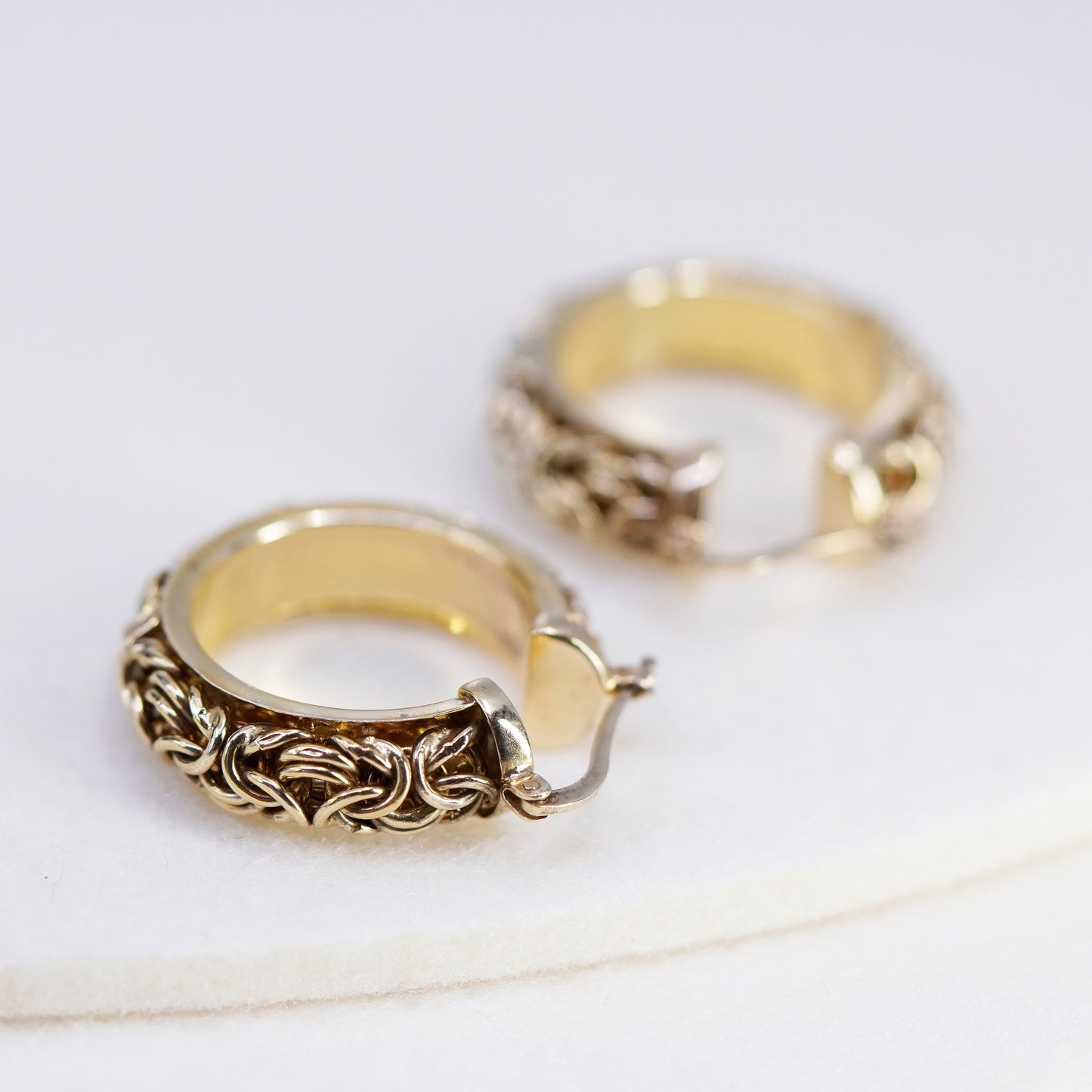 1.25”, Italy vermeil gold Sterling silver earrings 925 Byzantine birdcage hoops