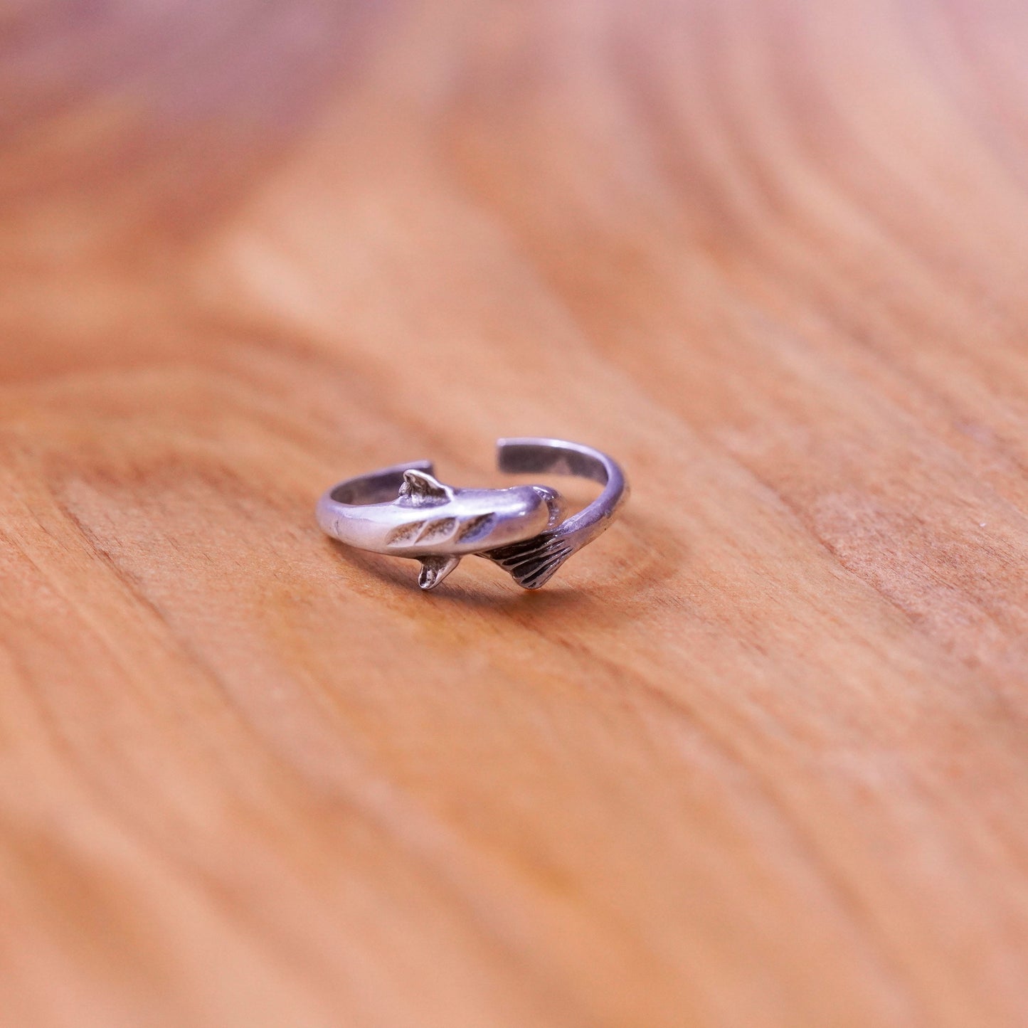 Size 2.5, vintage Sterling silver handmade ring, 925 wrap dolphin band