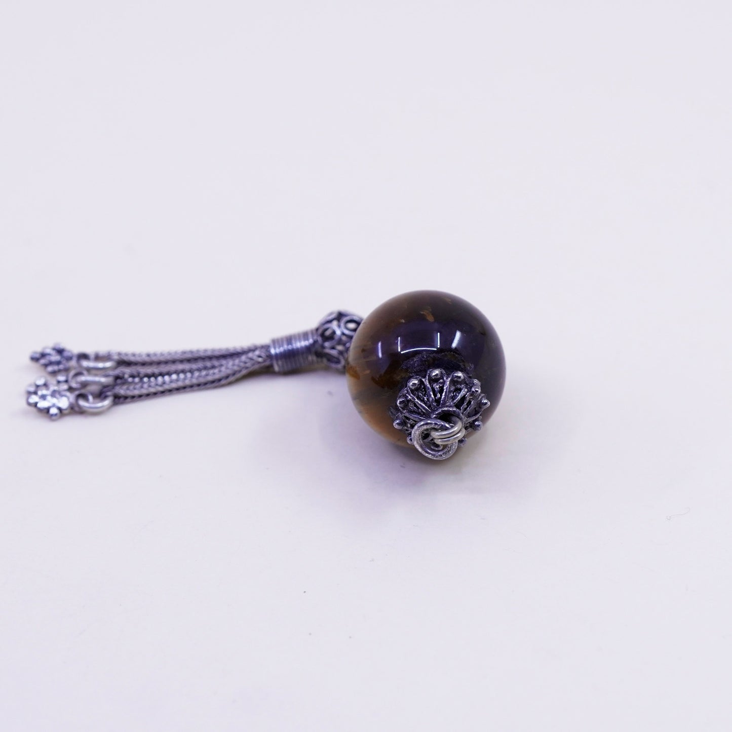 sterling silver charm with golden tiger eye and fringe, 925 handmade pendant