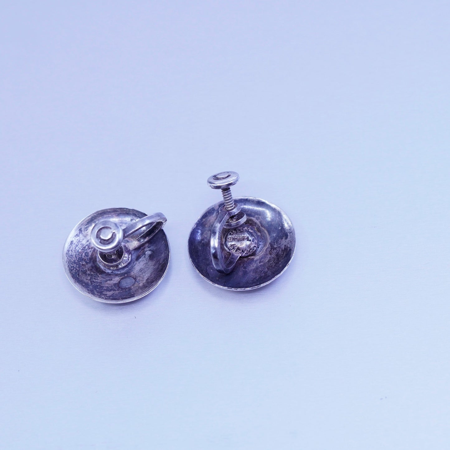 modern Sterling 925 silver handmade earrings, screw back round circle