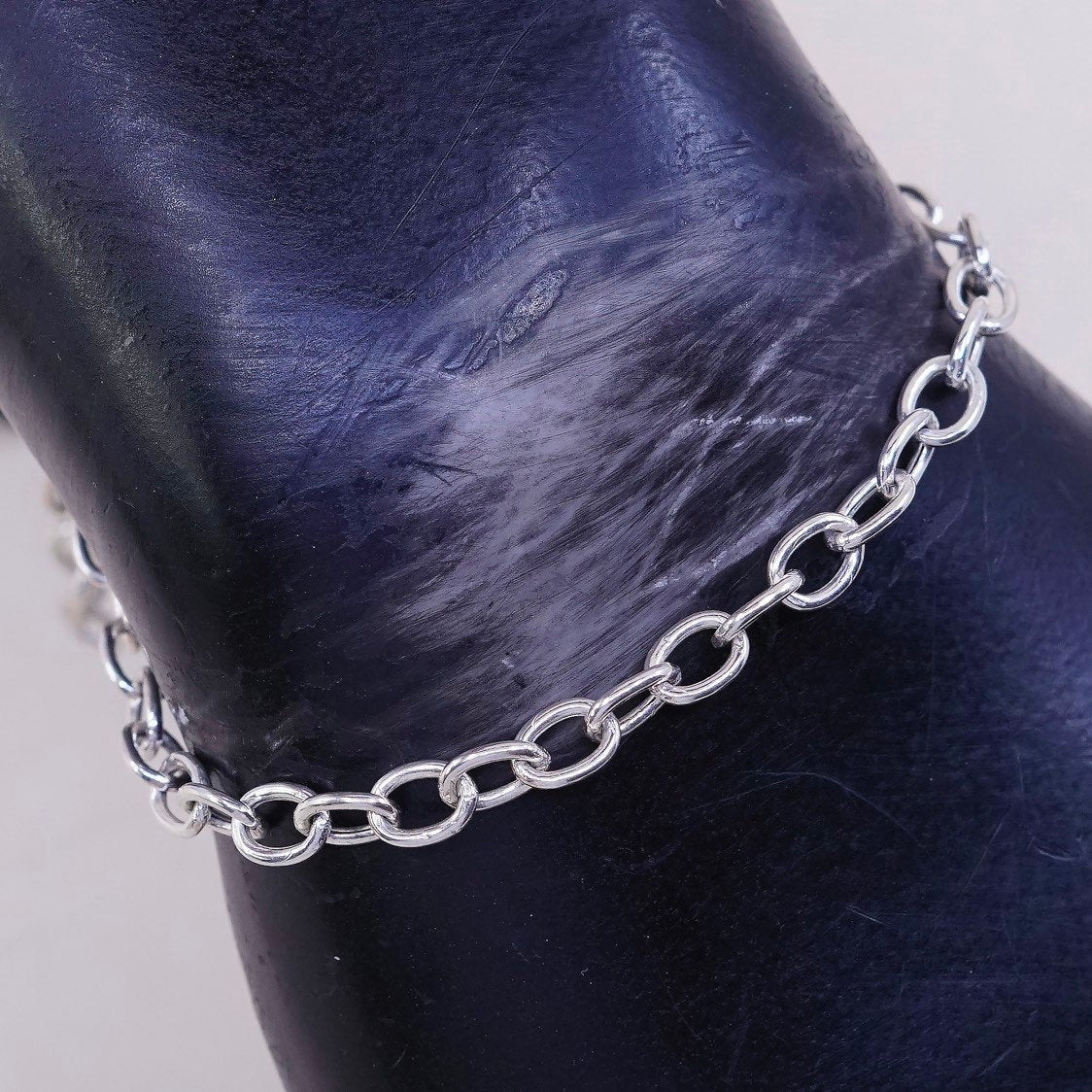 7.5", 4mm, VTG sterling silver circle link chain, stamped 925