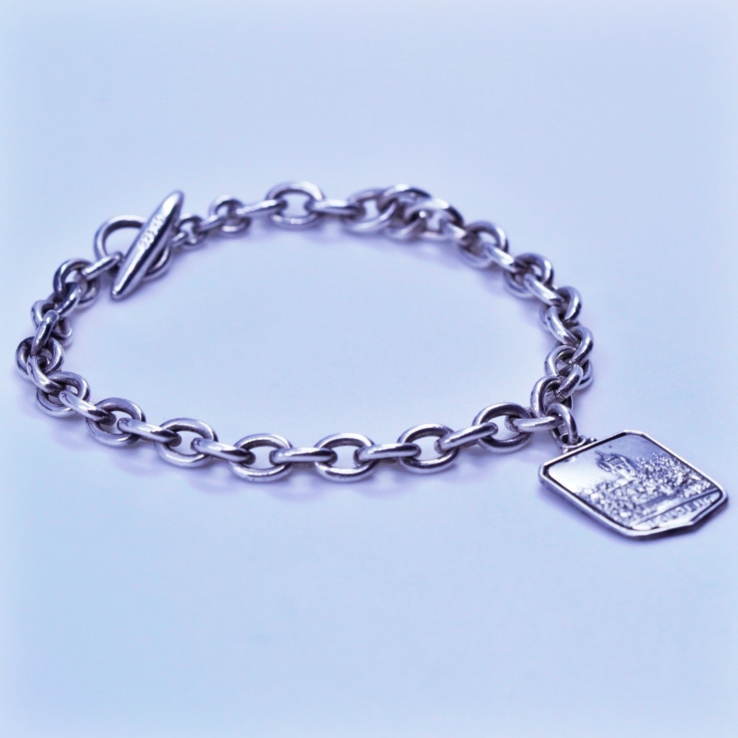 6.75”, esbjerg denmark Sterling 925 silver handmade bracelet, landscape charm