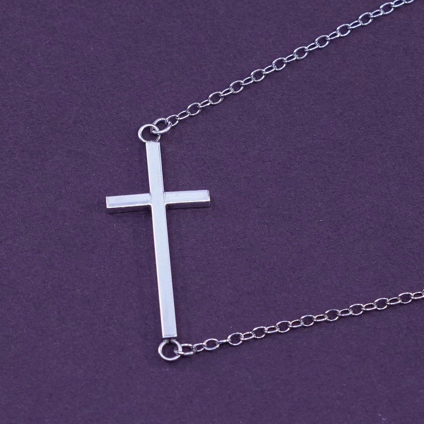18”, 1mm, vintage JJT Sterling silver necklace, 925 circle chain cross pendant