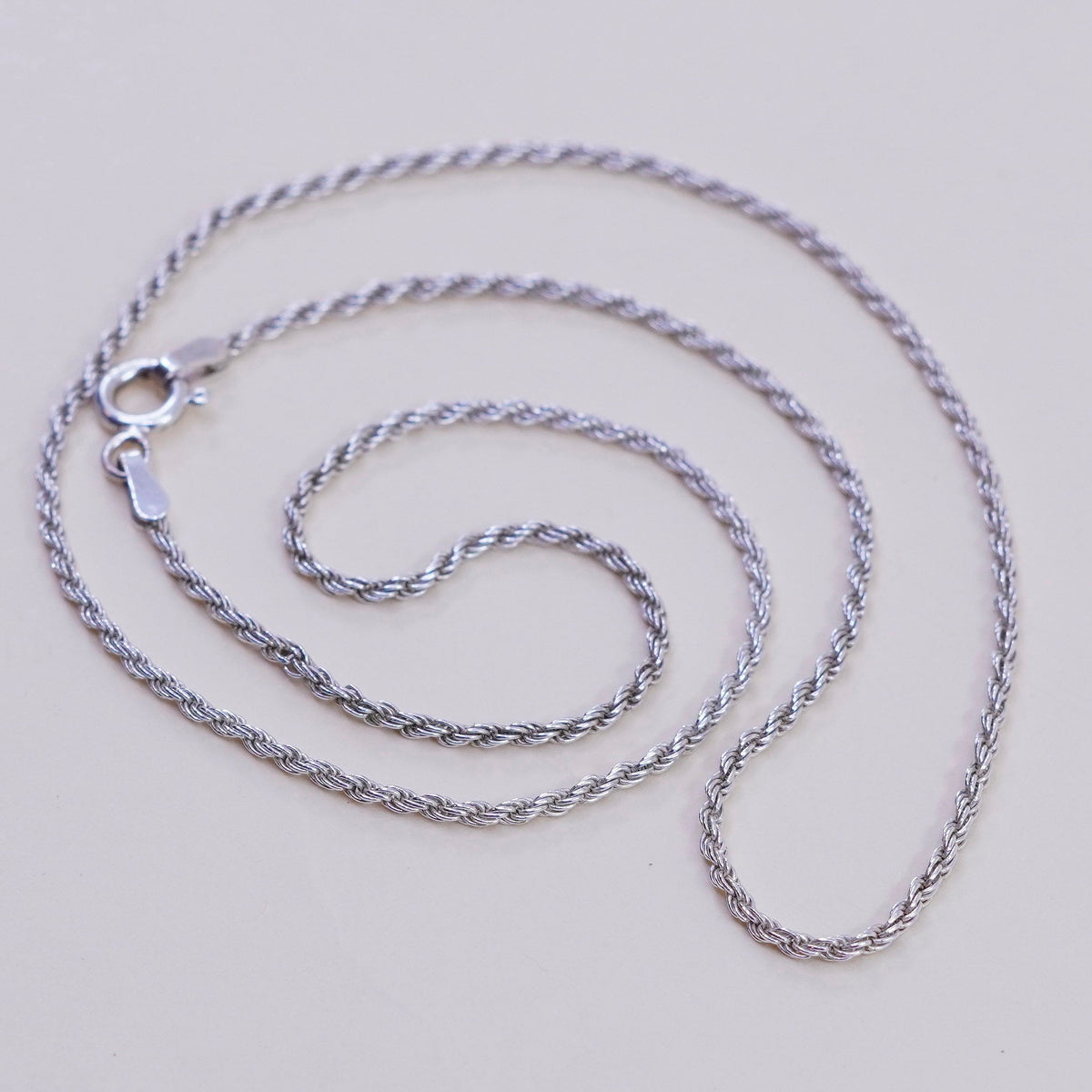 16” 1.6mm, vintage sterling silver necklace, 925 rope rope chain