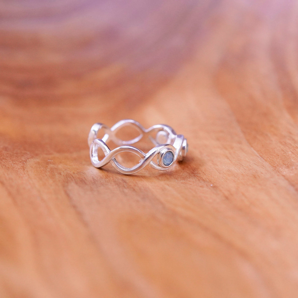 Size 3, vtg Sterling 925 silver handmade swirl entwined ring moonstone crystal
