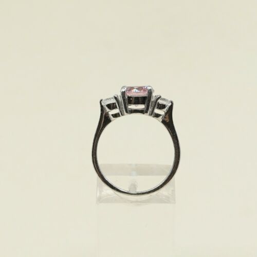 Sz 7.25, Gold Over Sterling Ring, 925 Silver Engagement Ring W/ Pink Crystal