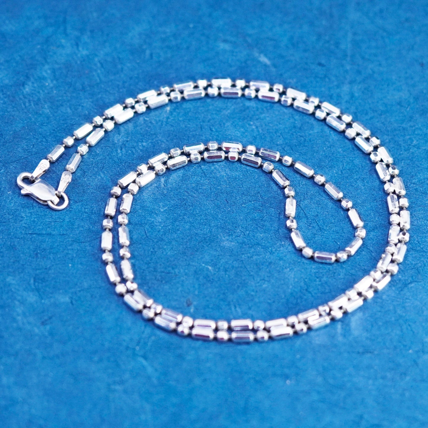 22”, 2mm, vintage Sterling silver handmade necklace, 925 bar beads chain