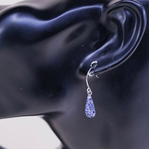 ATI Sterling silver earrings w/ teardrop cluster Purple Cz dangles, stamped 925
