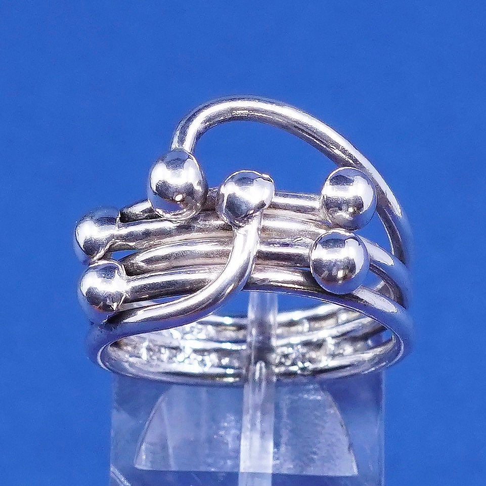Size 7.75, vtg sterling silver handmade ring, 925 wired ring w/ beads