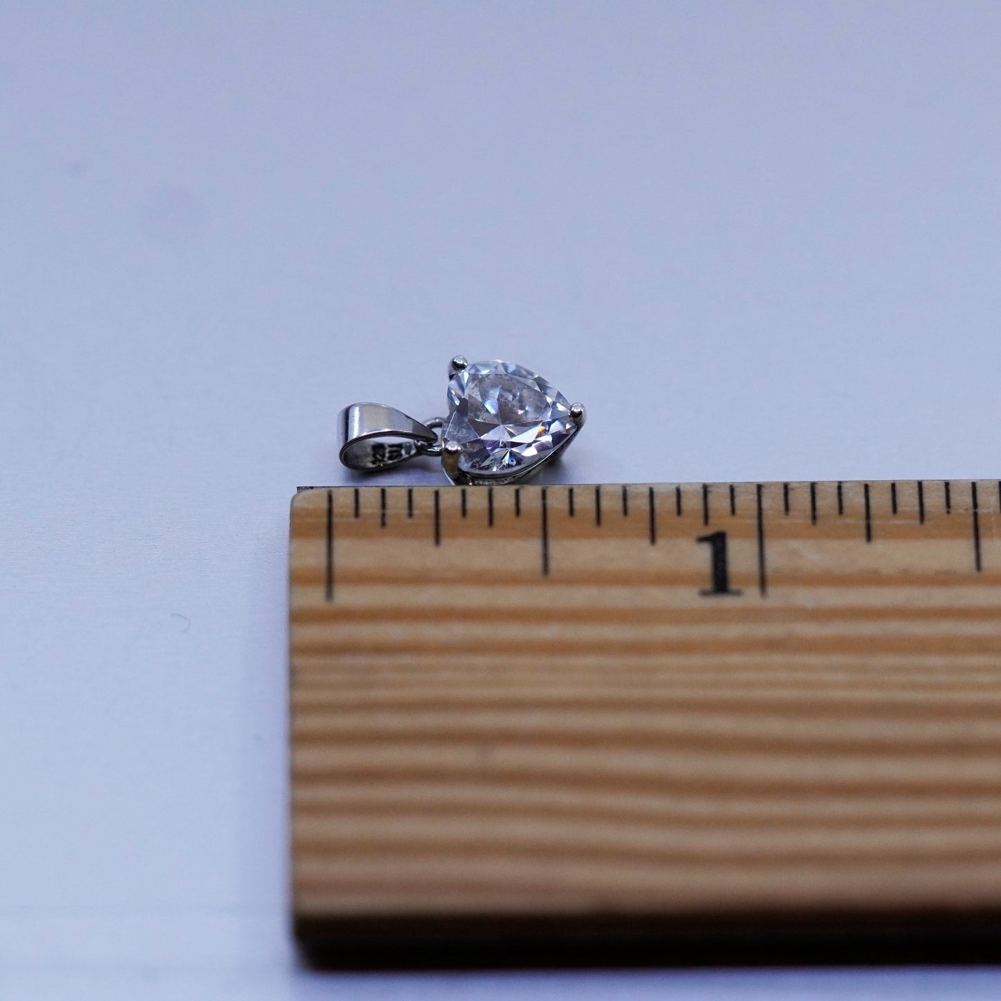 Vintage sterling 925 silver tiny pendant with heart Cz
