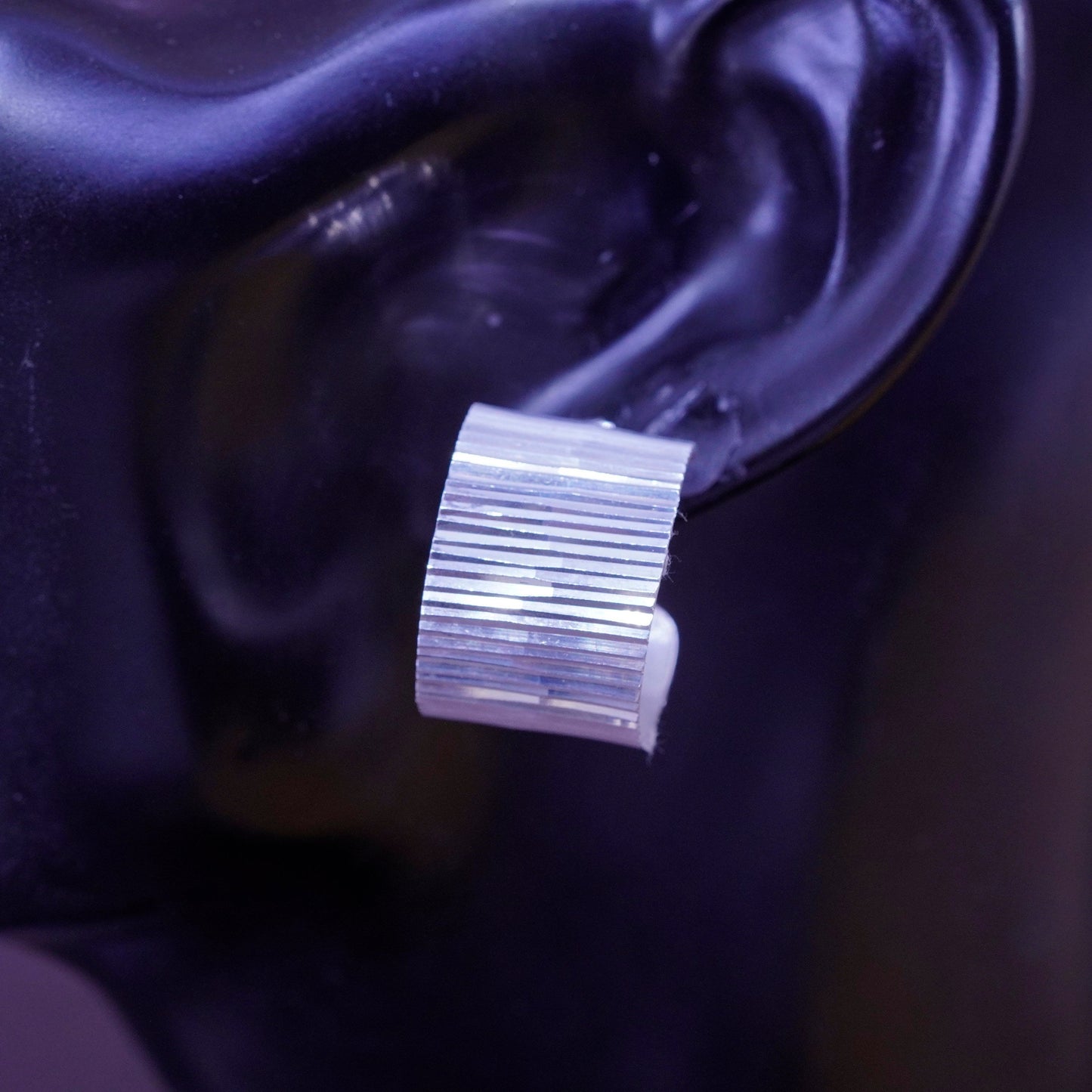 0.75”, Mexico Sterling silver handmade earrings modern 925 ribbed hoops, huggie