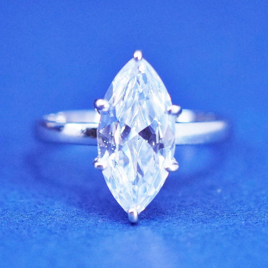 Size 5, vintage Sterling 925 silver handmade engagement ring with cz detail