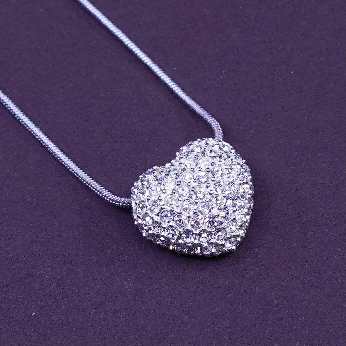 16+2”, Sterling silver necklace, 925 snake chain cluster crystal heart pendant