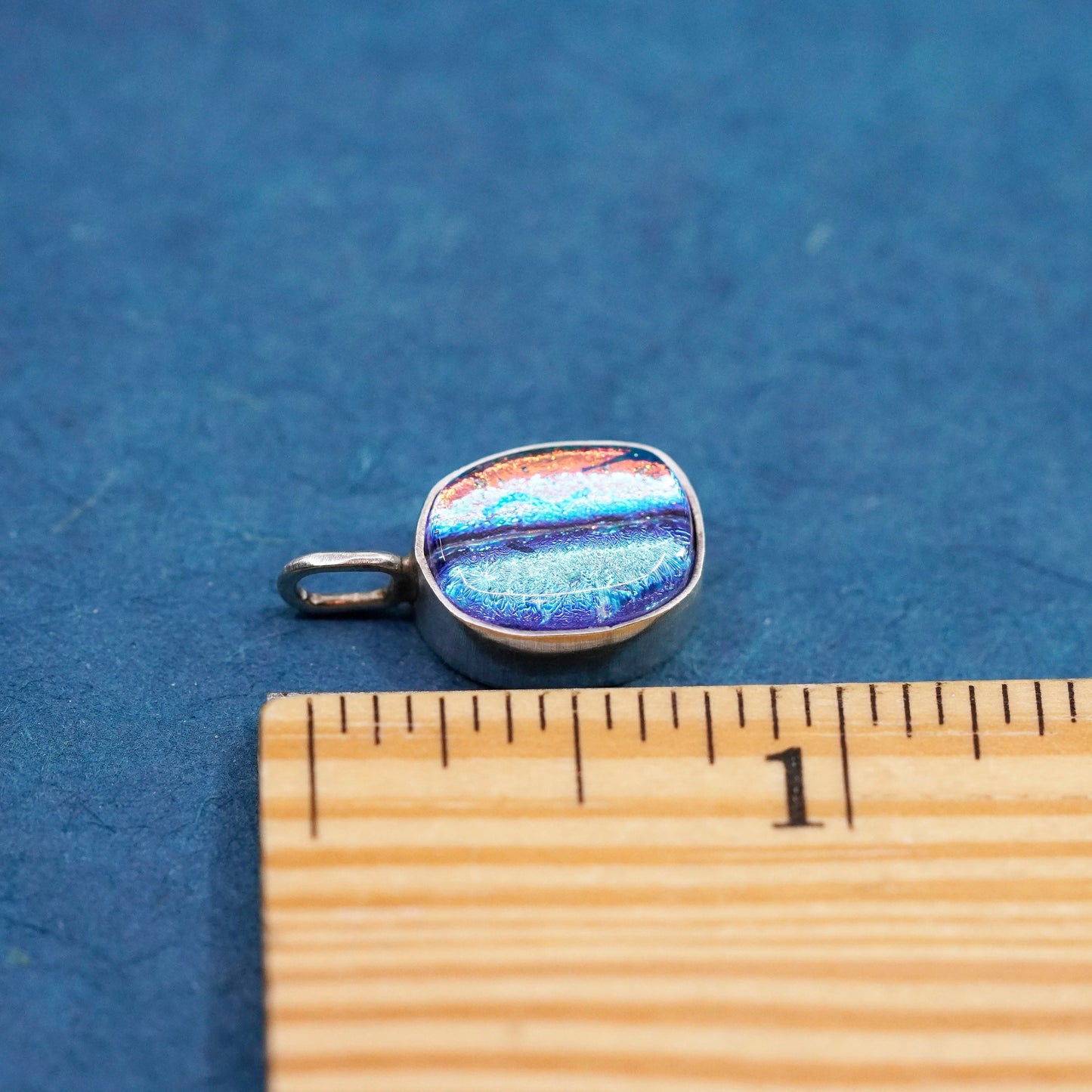 Vintage sterling 925 silver handmade pendant with dichroic glass