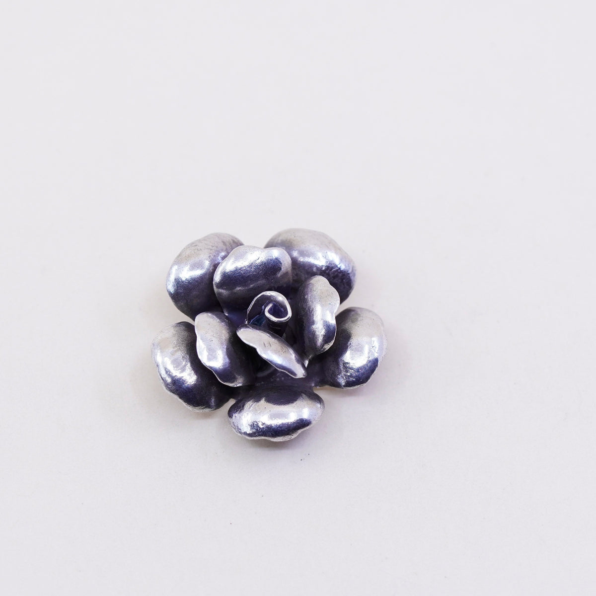 Vintage Sterling silver handmade pendant, 925 3D rose flower