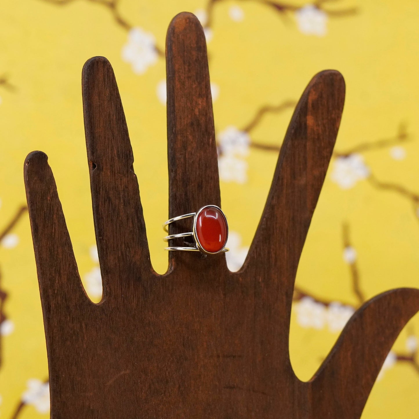 Size 6, vintage Sterling silver handmade ring with oval carnelian