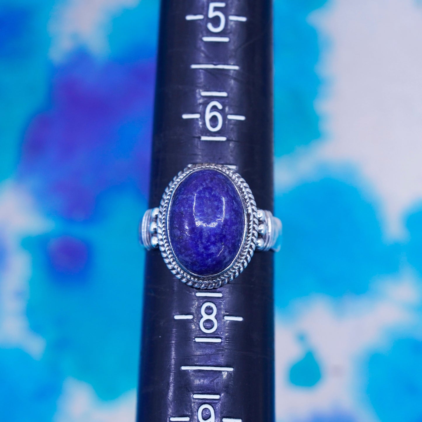 Size 7, vintage sterling 925 silver handmade ring band with sodalite and cable